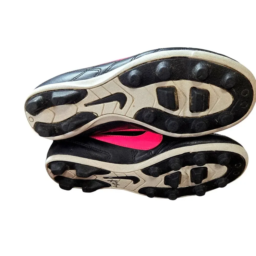 Nike 3Y Chasser Soccer Cleats Black Pink Girl's Tennis Shoes Athletic Sneakers